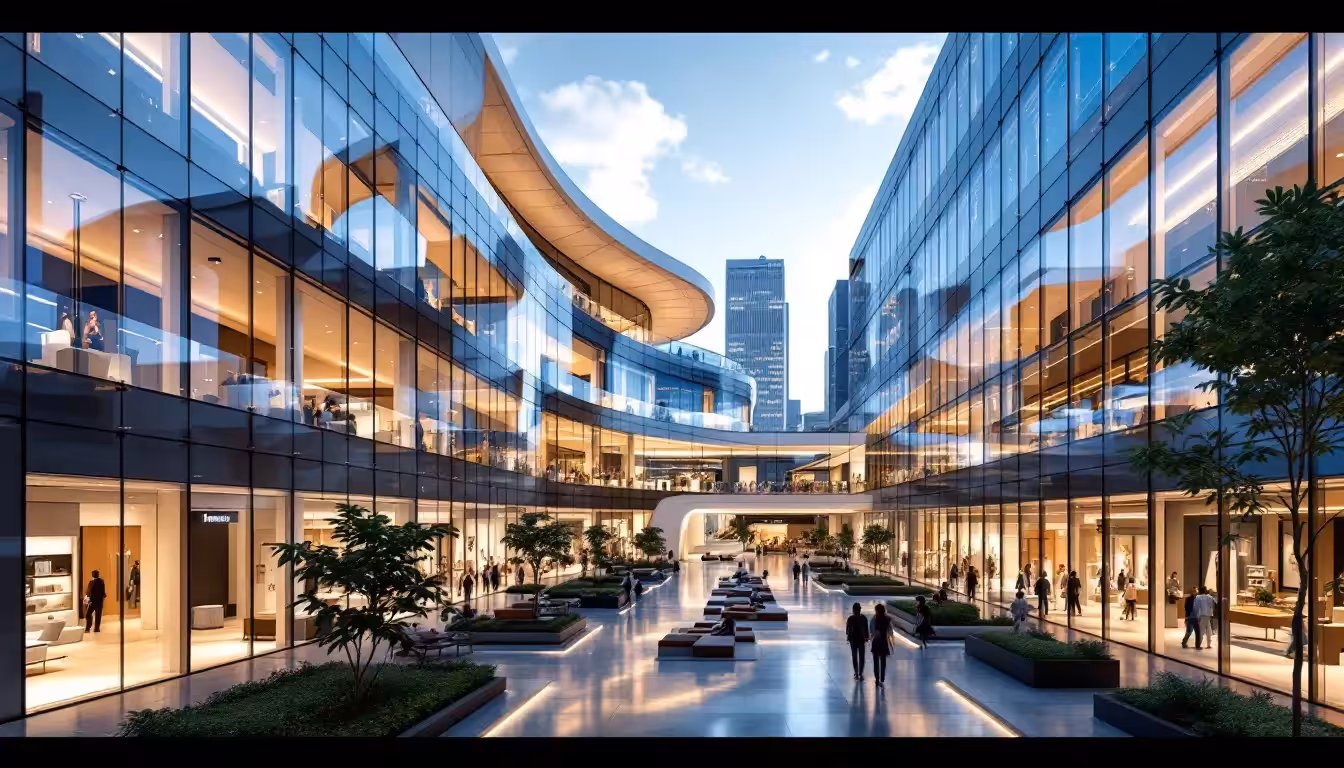 Centros comerciales modernos que reflejan tendencias arquitectónicas actuales.