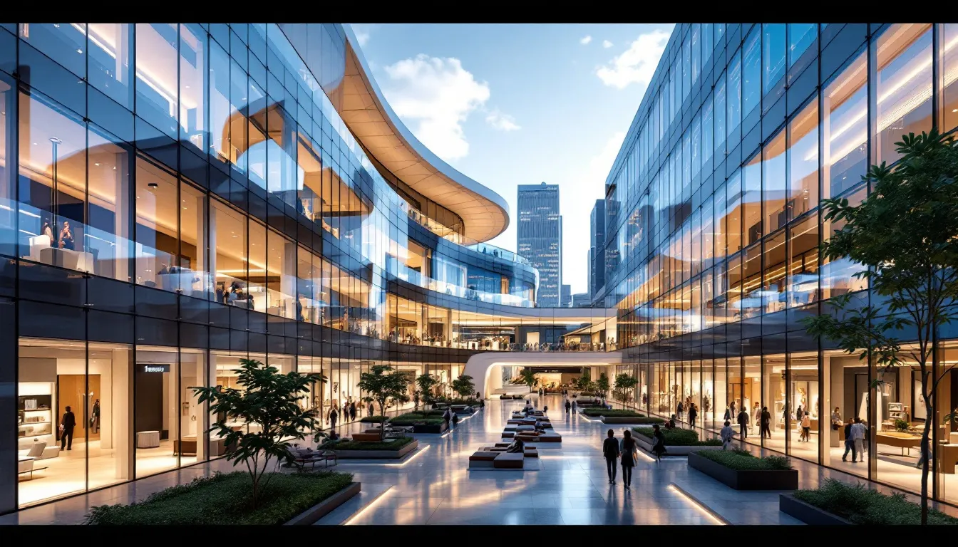 Centros comerciales modernos que reflejan tendencias arquitectónicas actuales.